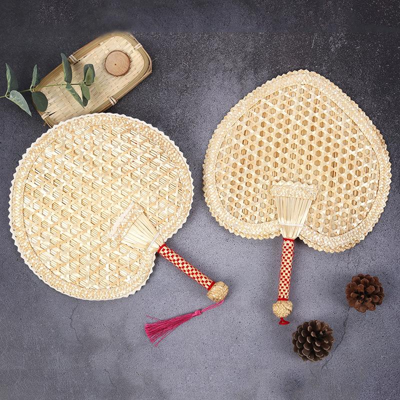 Handmade Straw Fan With Tassels Vintage Asian Style Hand Fan Gifts For Summer Weddings Parties Natural Material