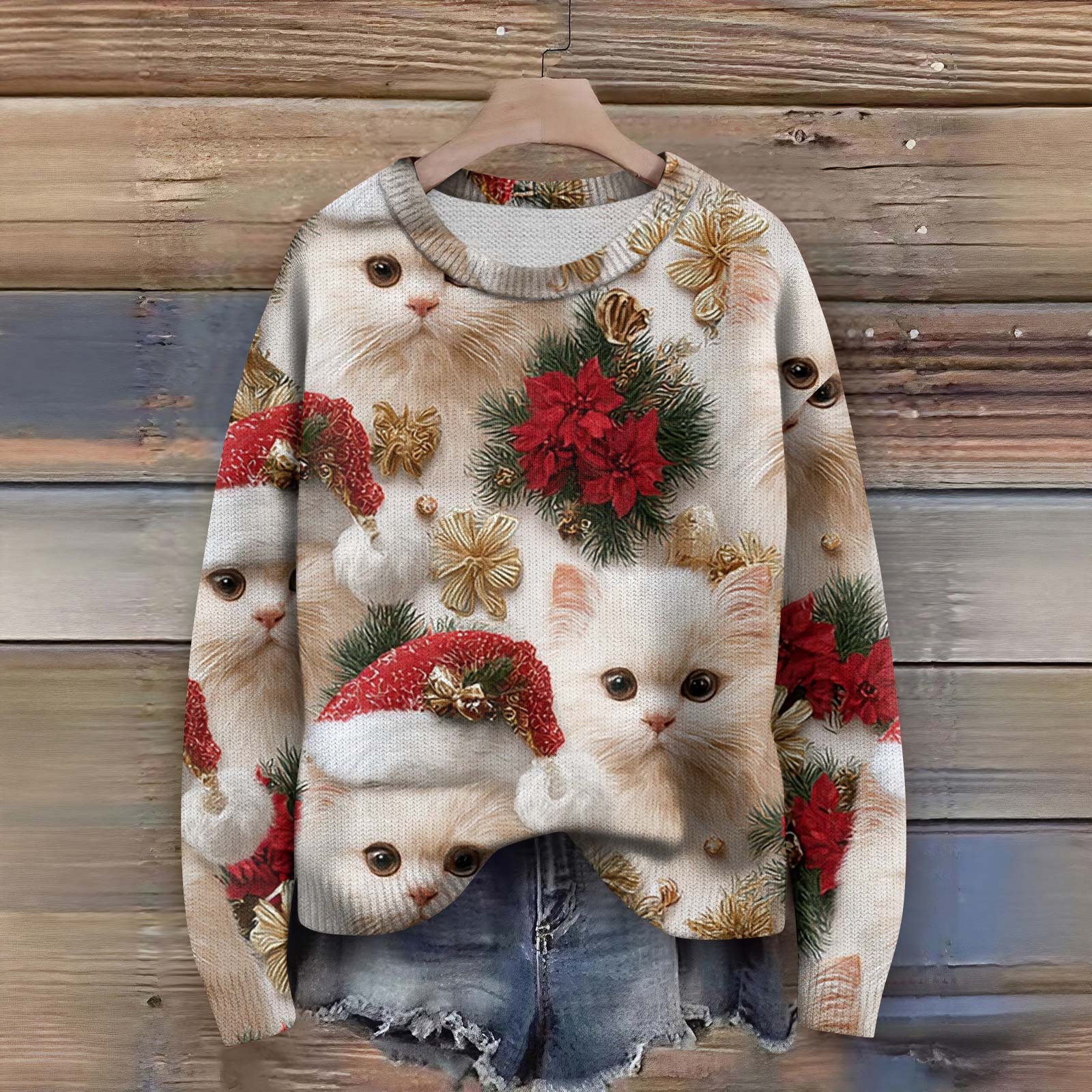 

Пуловеры с длинным рукавом для женщин, с круглым вырезом, повседневные, милые, с принтом, вязаные, оверсайз L бежевый