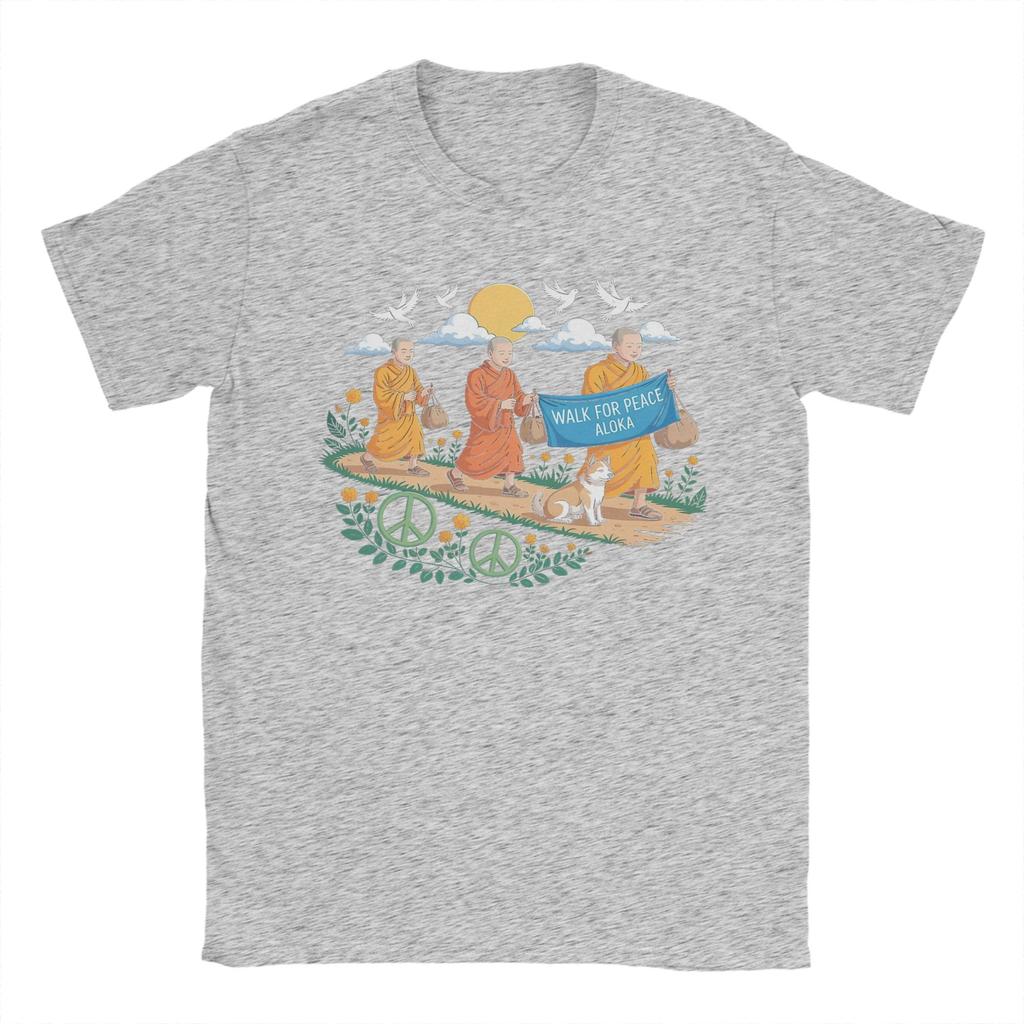 Walk for Peace Aloka Buddhistische Mönche T-Shirts Unisex Damen Baumwolle Cooles T-Shirt Tees Kurzarm Kleidung Geburtstagsgeschenk