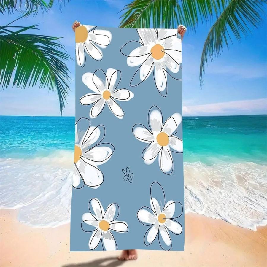 Daisy Flower Print Beach Towel Extra Large Quick Dry Sand Resistant Microfiber Blue Towel for Adults Vacation Pool Swim