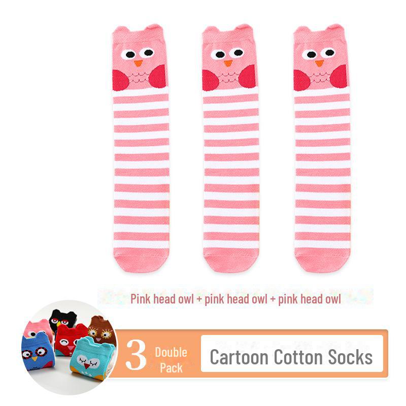 Kids' Cute Cartoon Knee-High Socks for Spring & Autumn - Mid-Tube, Long Pile Socks for Girls & Babies