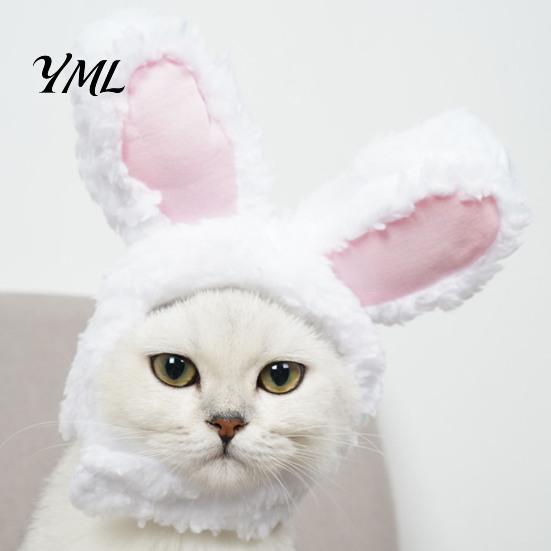 Fleece Tierohren Mütze Hasenohren Katzenhut, Niedliche Haustier Weiche Plüschmütze Bequeme Foto Requisite mit Hase für Katzen Kleine Hunde Party Kostüm Lustige Fotos