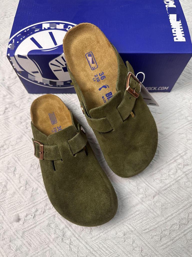 BK Half-Covered Genuine Leather Unisex Slippers with Cork Toe Cap - Versatile Casual Outdoor Wear by Birkenstock