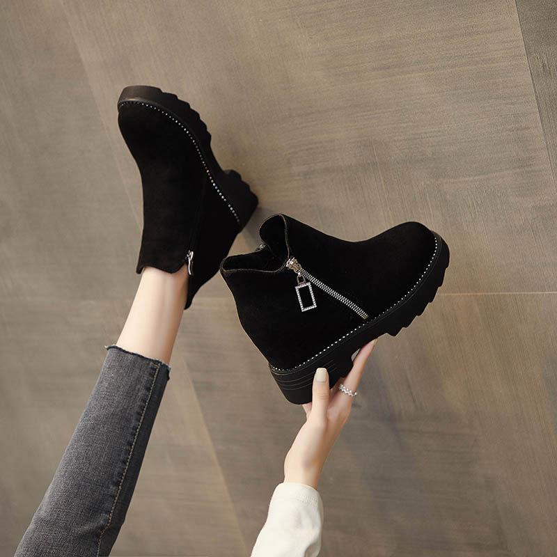 

Ботинки мартин женские на толстой подошве с внутренней платформой на молнии сбоку короткие ботинки новая осенне-зимняя мода универсальные нескользящие ботинки женские 39