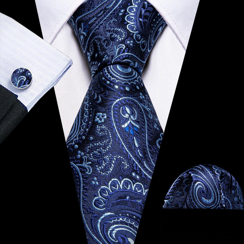 Barry.Wang Floral Ties for Men Woven Paisley Wedding Necktie Handkerchief Cufflinks Formal Casual Set