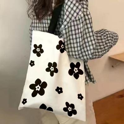 Auf Lager Koreanischer/Japanischer Literarischer Stil Damen Canvas Schulter-Tragetasche - Große Kapazität mit gemustertem Logo