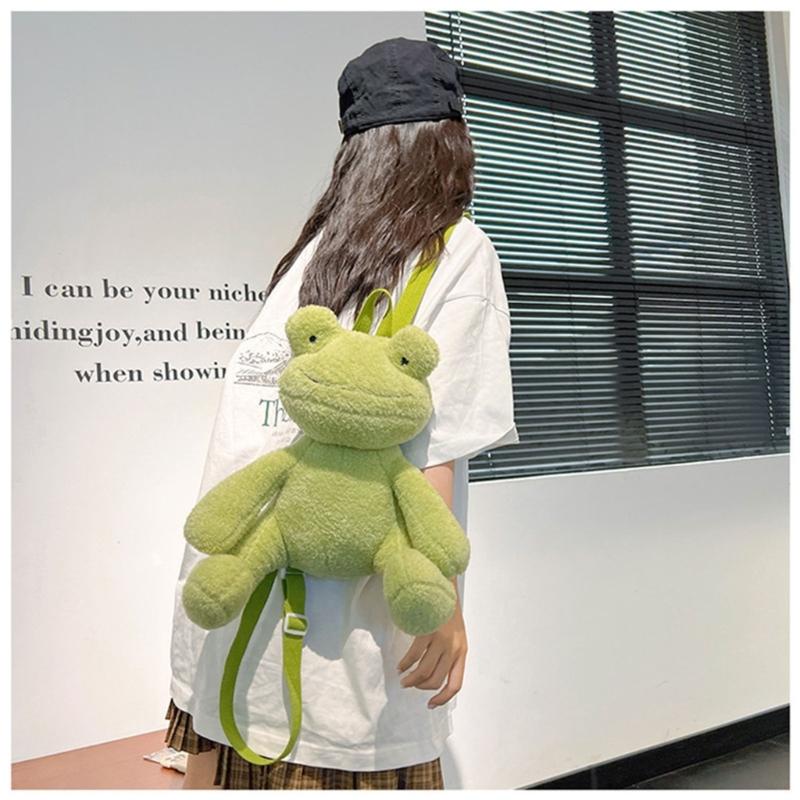 Small Frog Shaped Backpack Cute Plush Bag Cartoon Preschooler Book Bag Animal Backpack For Kid Girl Chritmas Gift