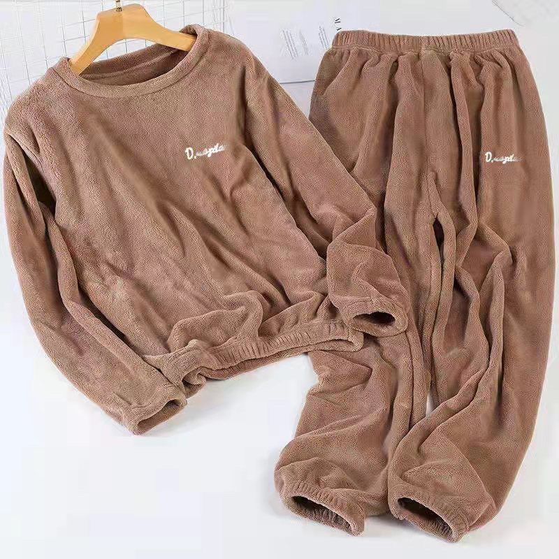 Set Coral Fleece Men'S And Women'S Winter Warm Fleece Thickened Loose Warm Loungewear Pajamas Flannel Sportswear