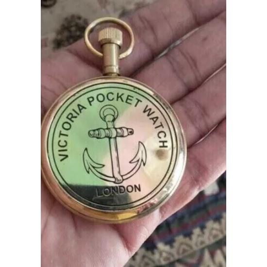 Vintage Antique Engraved Brass Elgin Pocket Watch W/ Chain Gift Nautical Marine
