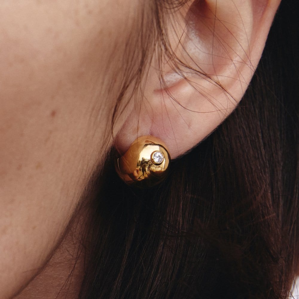 Champagne Full Moon Silver (Y) Point One-Touch Earrings S Hl2E33200Y9Xxx
