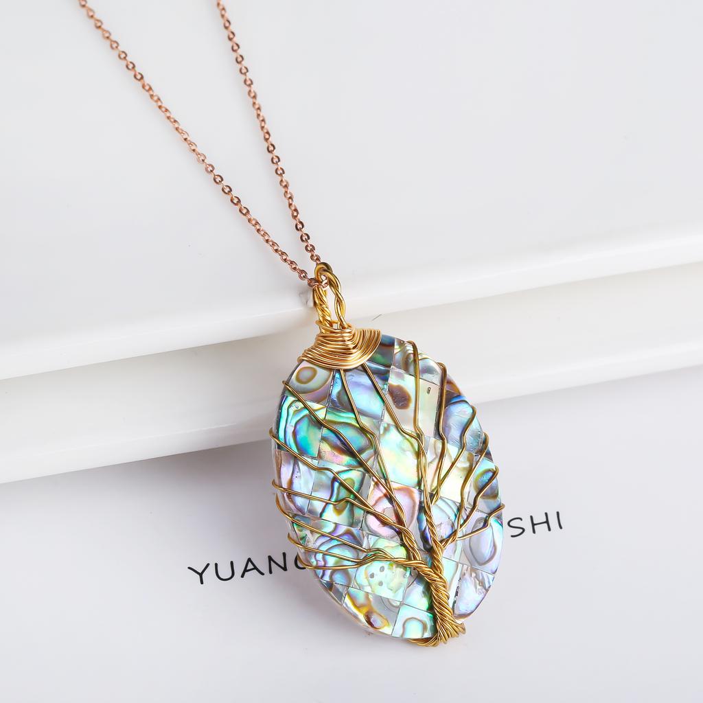 High Quality Oval Natural Seashell Mother Head Pearl Tree Of Life Pendant For Women Copper Choker Necklace Creative Jewelry Gift