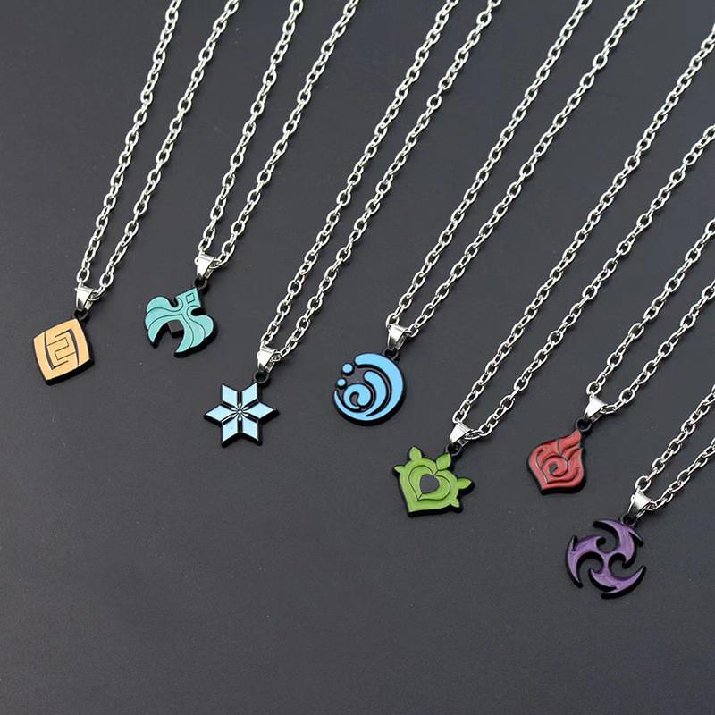 New Genshin Impact Elemental Vision Pendant Necklace Set Stylish Alloy Leaf Design
