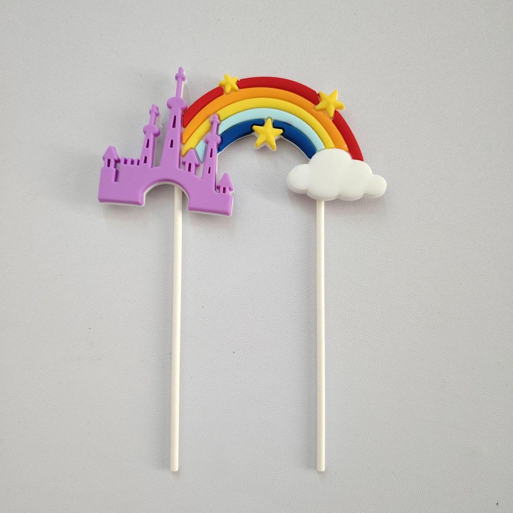 Versatile Rainbow Arch Cake Topper: Colorful Cartoon Forest Style Red Pink Rubber Ornament