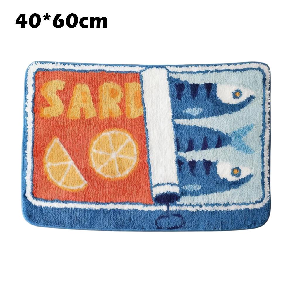 1pcs Faux Cashmere Doormat Cartoon Sardine Bath Mat Absorbent Floor Non Slip Bathroom Bedroom Rug Carpet For Kitchen Entrance