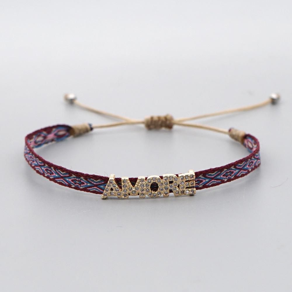 Retro Pattern Bohemian Spanish Court Hand-Woven Bracelet with Micro-Inlay