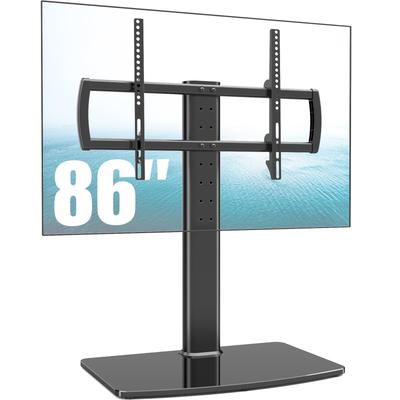 Universeller TV-Tischständer mit Wandhalterung, 12,7 cm höhenverstellbar, robuste Basis aus gehärtetem Glas, unterstützt Bildschirme bis zu 60 kg, Ständer/Basis