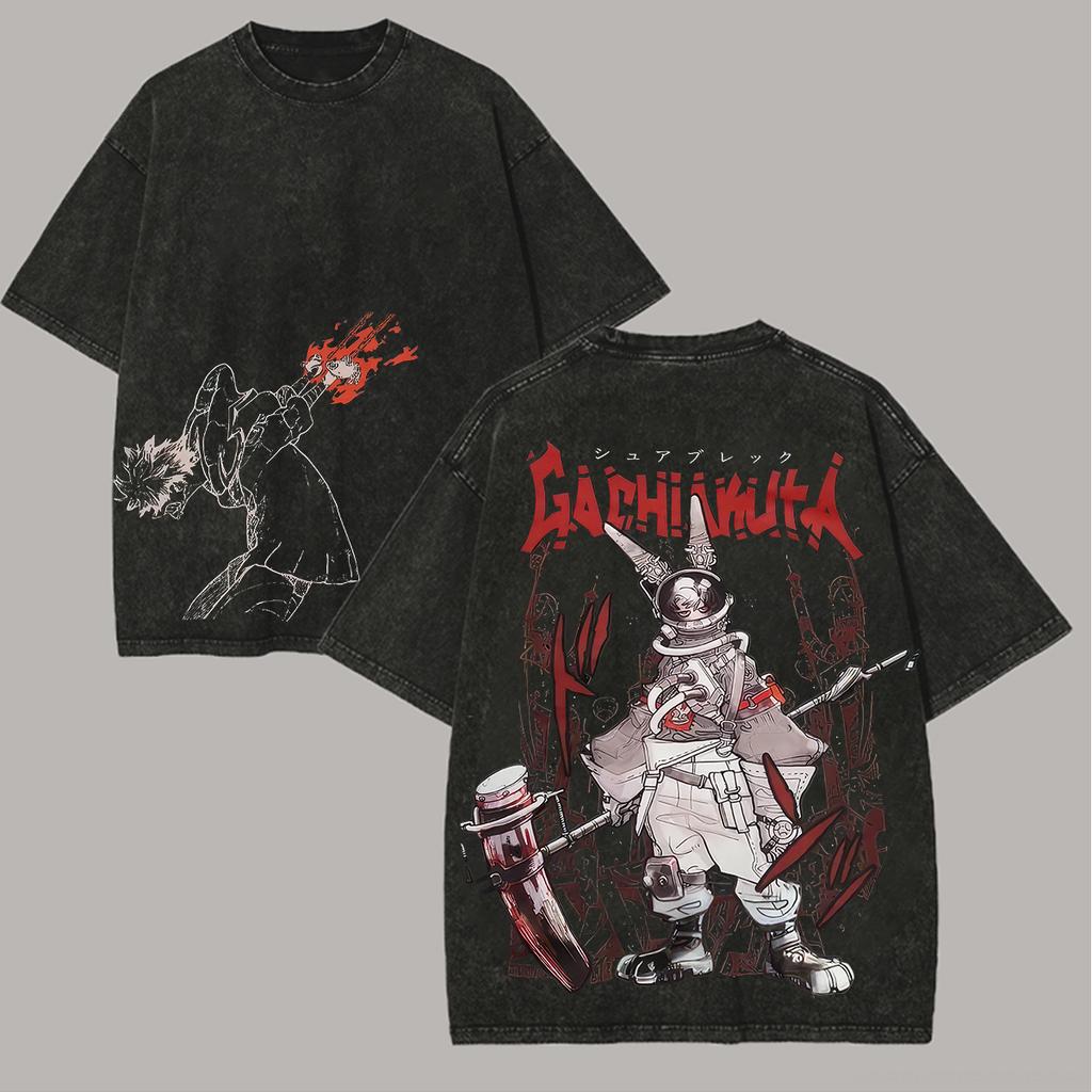 Sommer-Heißverkauf Gachiakuta Gewaschenes Oversized-T-Shirt Herren Anime Y2K Lässiges T-Shirt Strand Rundhals Mode Locker Waschkleidung Hip Hop Kurze Ärmel
