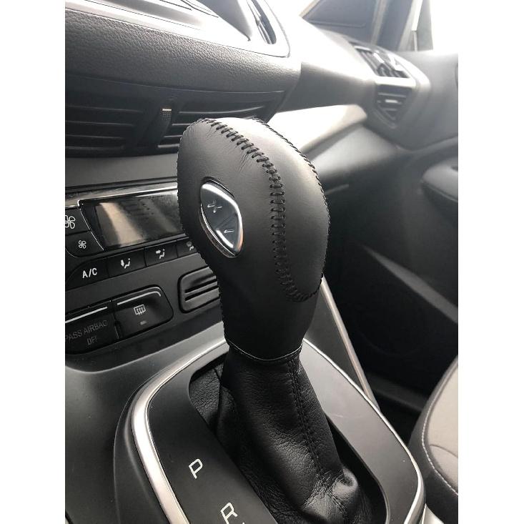 Black Leather Gear Shift Knob Cover for Ford Focus 2012 2013 2014 2015 2016/ Ford Fiesta 2014 2015 2016 / Ford Fusion S/Fusion SE 2013 2014 2015 2016