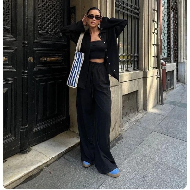 YYFS Pantaloni da donna a maniche lunghe con stampa tinta unita primavera autunno moda casual
