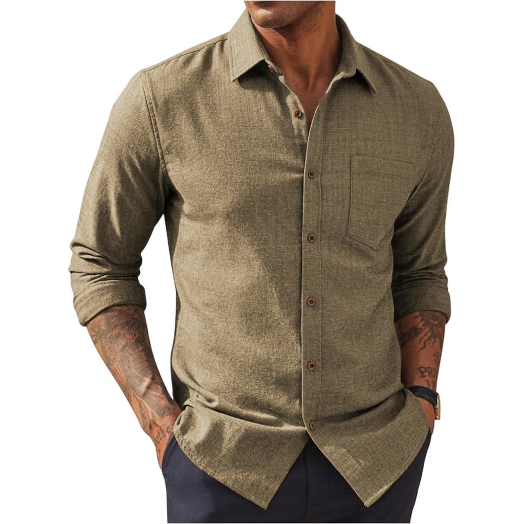 Men Long Sleeve Button Down Shirt Classic Fit Spread Collar Chest Pocket Suitable for Business Casual Wear