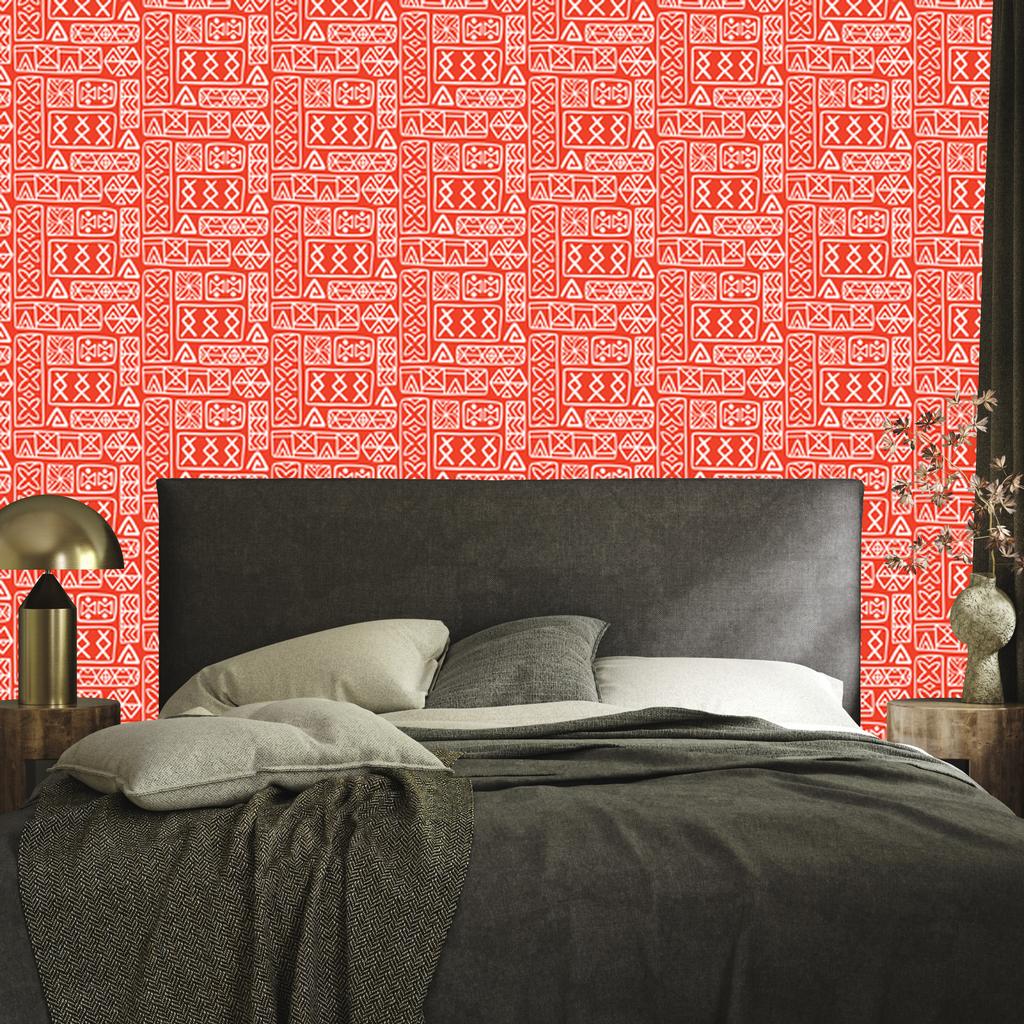 Polynesian Geometric Pattern Wallpaper Coral and Red 50x1000