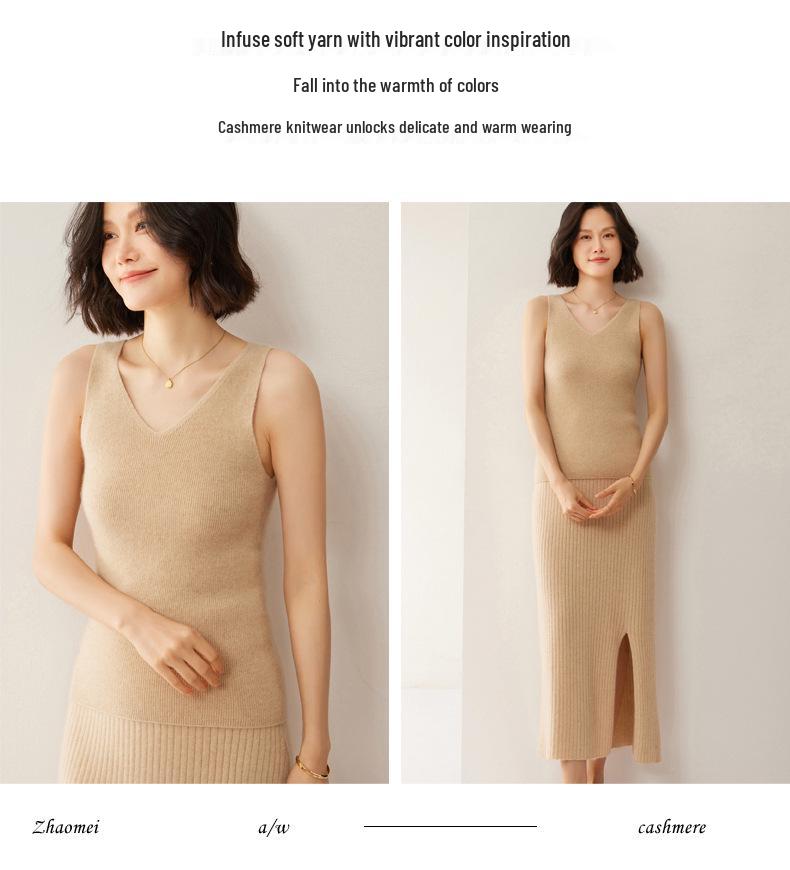 Casual Double V-Neck Cashmere Vest - Loose, Comfortable Fit, Ready-to-Wear, Warm for Autumn/Winter, Versatile Everyday Style