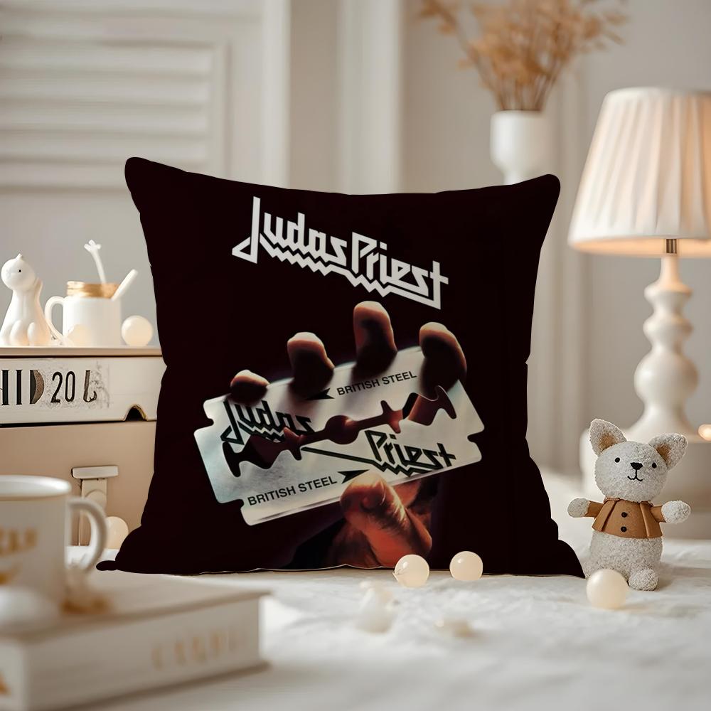 J-Judas P-Priest Cushion Cover Anti-dustmite Pillowcase Invisible Zipper Silky Short Plush Sofa Cushion Cover