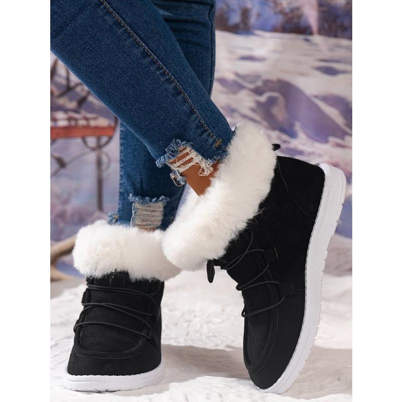Large size elastic buckle snow boots new round toe furry high-top warm cotton shoes for autumn and winter