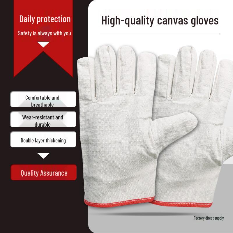 Double-Layer Canvas Welding Gloves - 24-Stitch Wear-Resistant, Fully Lined for Mechanical & Industrial Protection