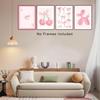 4 Stück Rosa Schleife Kirsche Discokugel Poster Wanddekoration, Niedliche Ballonhund-Poster, Mädchenzimmer Dekoration Rosa Fotos Ungerahmt