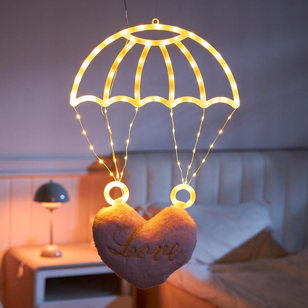 Warm/Colorful Light Parachute Star Lantern Pink Heart Festival Decorative Lights  Exterior Wall