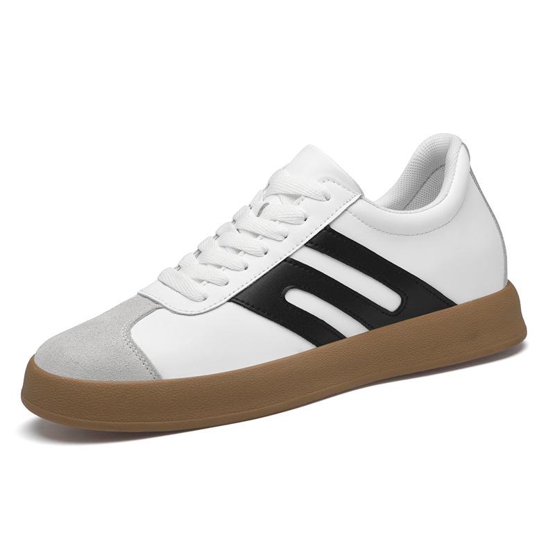 Men s Height-Boosting Retro Low-Top White Cowhide Sneakers with Thick Soles 39
