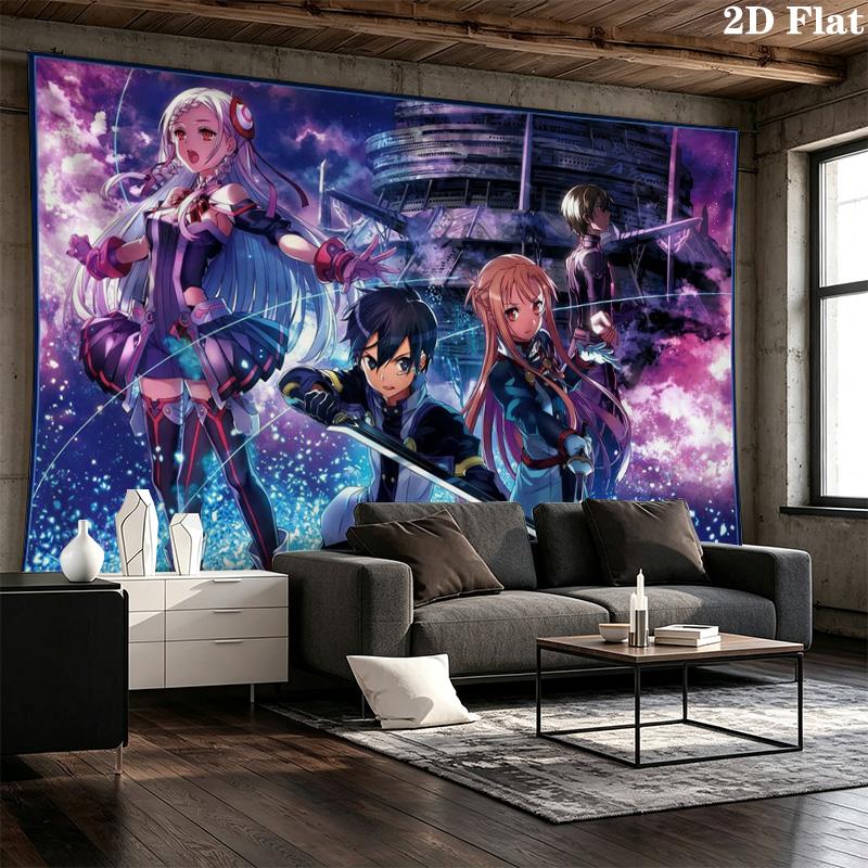 Sword Art Online Wall Tapestry Aesthetic Wall Hanging Printed Fabric Blanket Decorative Tapestries for Bedroom Living Room Home Decor