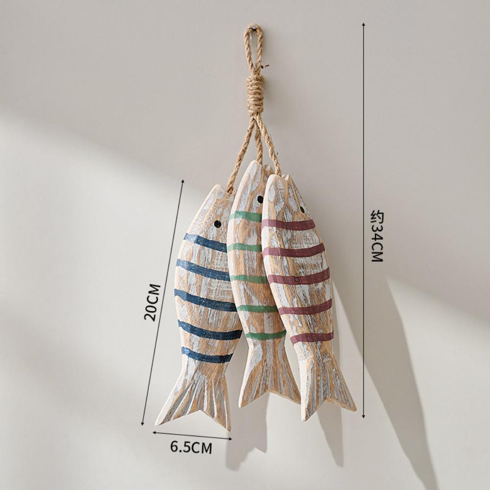 Mediterranean Fish Pendant Handmade Solid Wood Fish String Wall Decoration Wall Decoration Simulation Fish String Decoration
