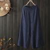 Women's Linen Blend Wide Leg Cropped Pants Elastic Waist Casual Trousers