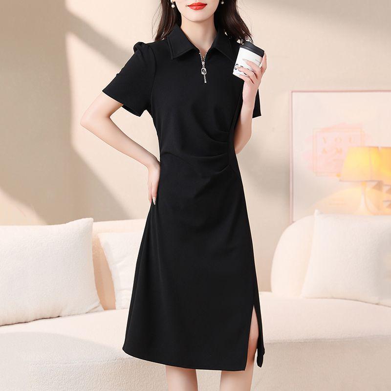 Plus Size Summer Women's Casual Irregular Polo Dress - Mid-Length Slimming Style