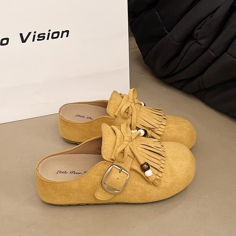 

Imitation cowhide Birkenstock single shoes women s 2025 autumn new platform casual shoes inner heightening loafers fringed bag head slippers 35 жёлтый