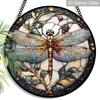 2D Flat Stained Glass Dragonfly Window Decoration, 7.87inches Colored Glass Plate with Chain Window Door Wall Decor, Charming Spring Summer Sun