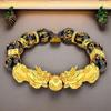 Men's Natural Obsidian Double Pixiu Elastic Bracelet with Alloy Beads