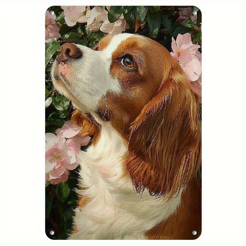 

Cavalier King Charles Spaniel Metal Wall Art Pink Rose Decor for Dog Lovers Home Cafe Decor Gift x Inches 20x30cm（7.8x11.8inch）