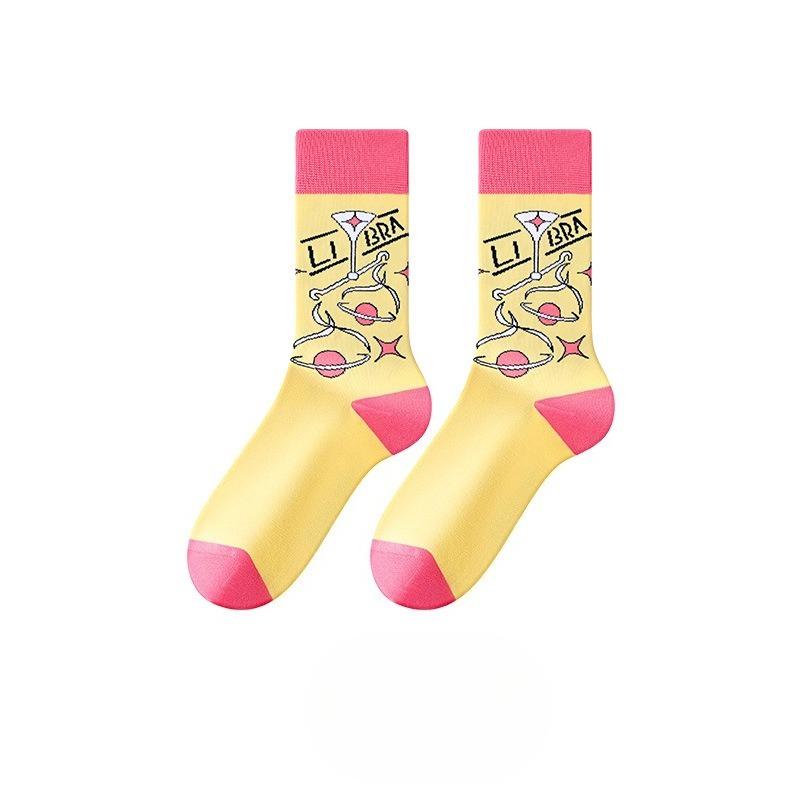 Ladies Spring and Autumn New Zodiac Cartoon Sports In Tube Cotton Socks
