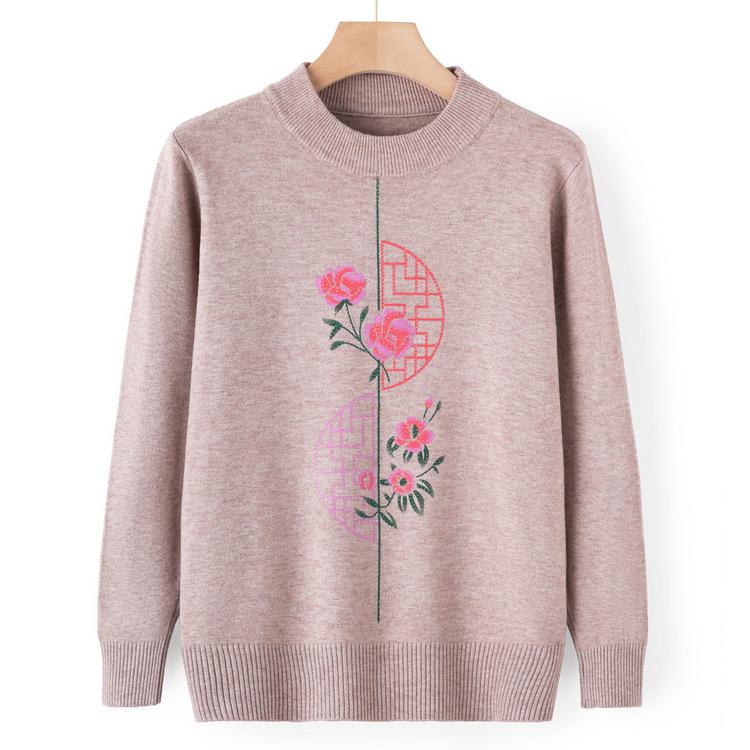 Mom's Autumn Sweater Tops Middle-aged and Elderly Autumn and Winter Clothes Round Neck Bottoming Shirt Grandma Pullover Sweater Old Man's Clothes
