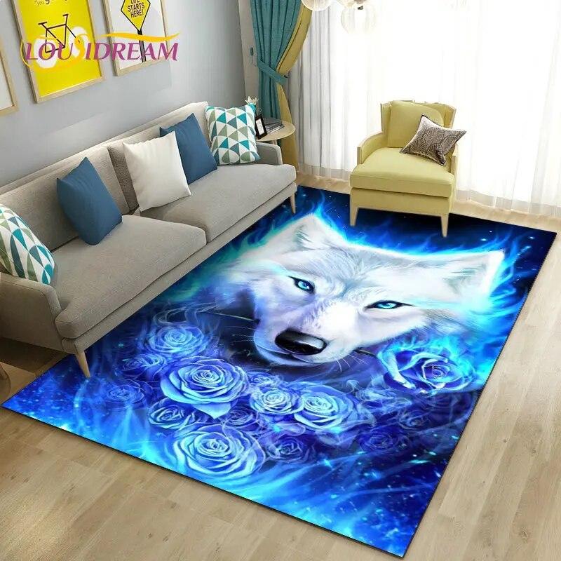 3D White Tiger Lion Leopard Wolf Area Rug,Carpet Rug for Living Room Bedroom Sofa Doormat Decoration,Kid Play Non-slip Floor Mat
