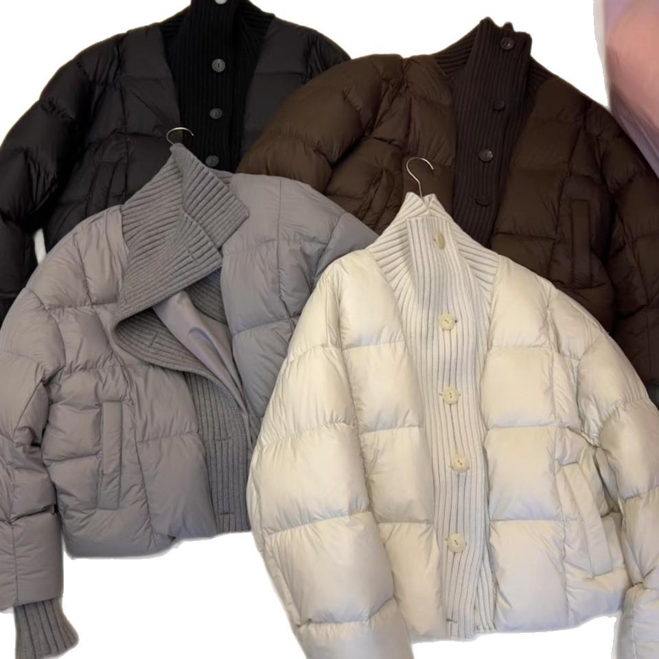 Winter European and American fashion loose new women's clothing short knitted splicing white duck down jacket warm jacket