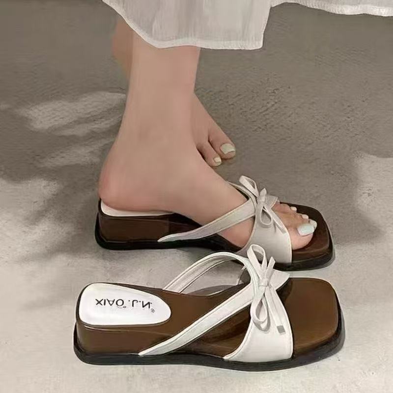 Temperament Full of Summer New Korean Bow Wedge Sandals Open-toed Fairy Wind Small Cool Slippers