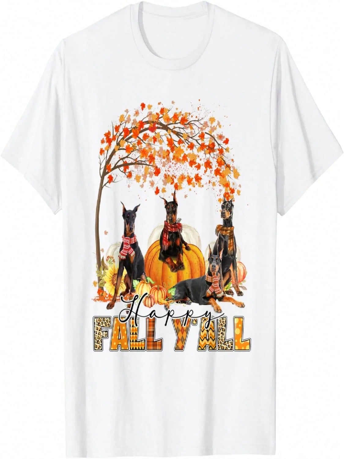 Happy Fall Y all Doberman Lover Autumn Pumpkin Thanksgiving T-Shirt S разноцветный