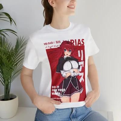 High School DxD Rias Gremory "Udělej to pro svou Waifu" Anime Potisk Tričko | Unisex Bavlna Ležérní Krátký Rukáv Streetwear Top