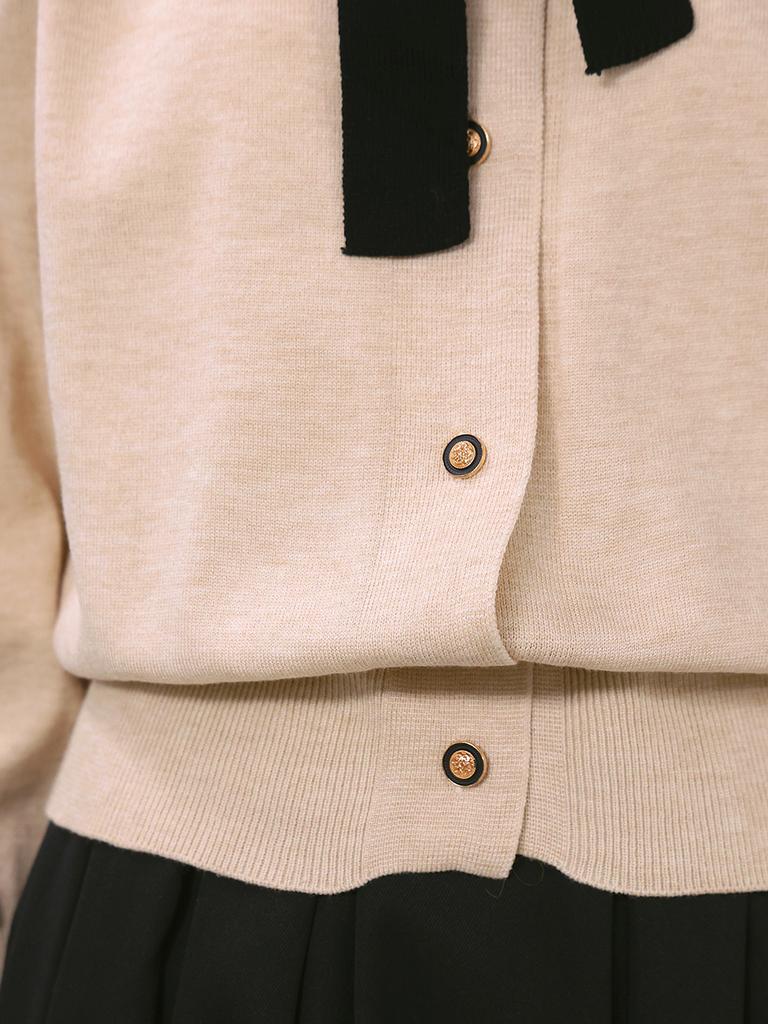 Le shop Tie Neck Color Block Button-up Long Sleeve Knit Cardigan TQ2KC327