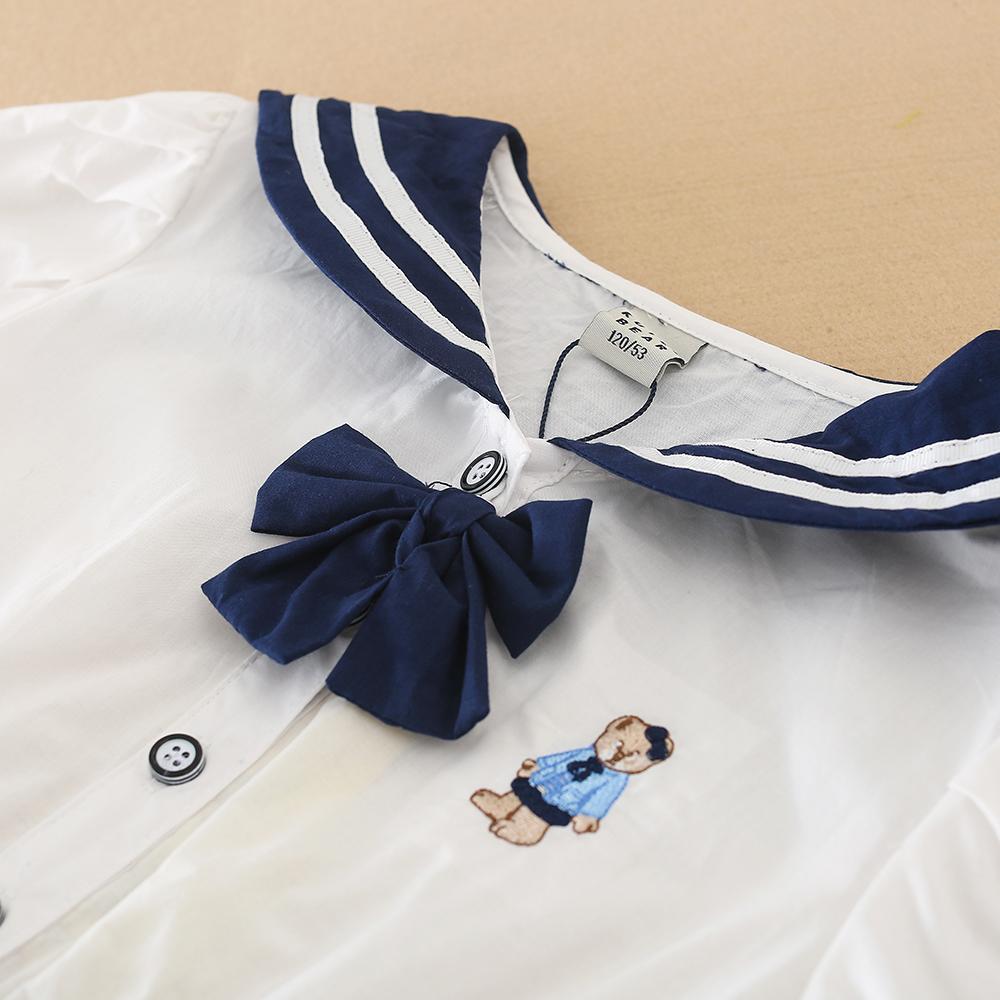 Girls Dress 100% Cotton White Sailor Back To School Dress Suitable for 5-12 Years Old Girls Short Sleeved Summer Dresses