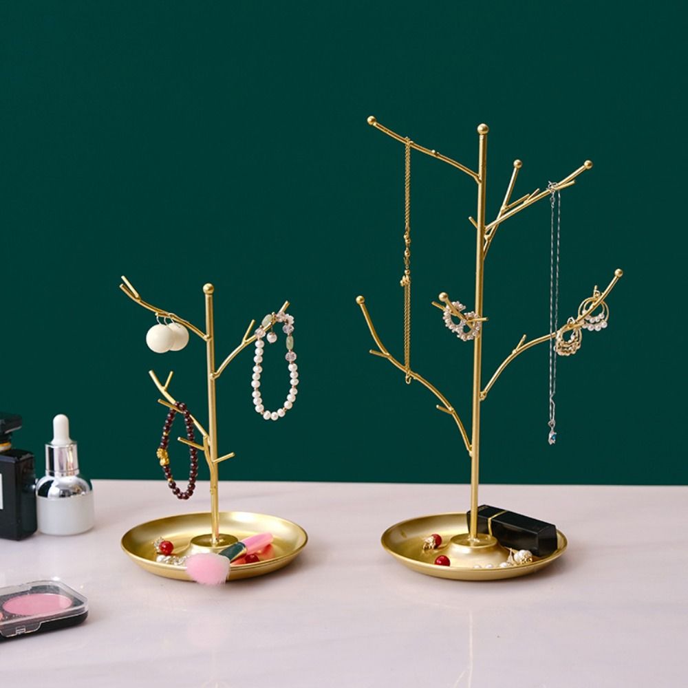 with Tray Necklace Earring Organizer Holder Tree Bracelet Rings Storage Rack Desktop